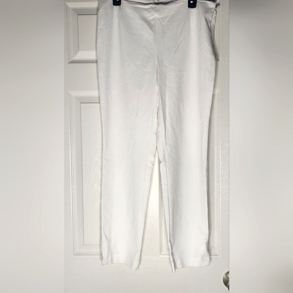 Joan Vass NJ 14 White Ankle Length Zipper Cotton Blend Women’Stylish Pants